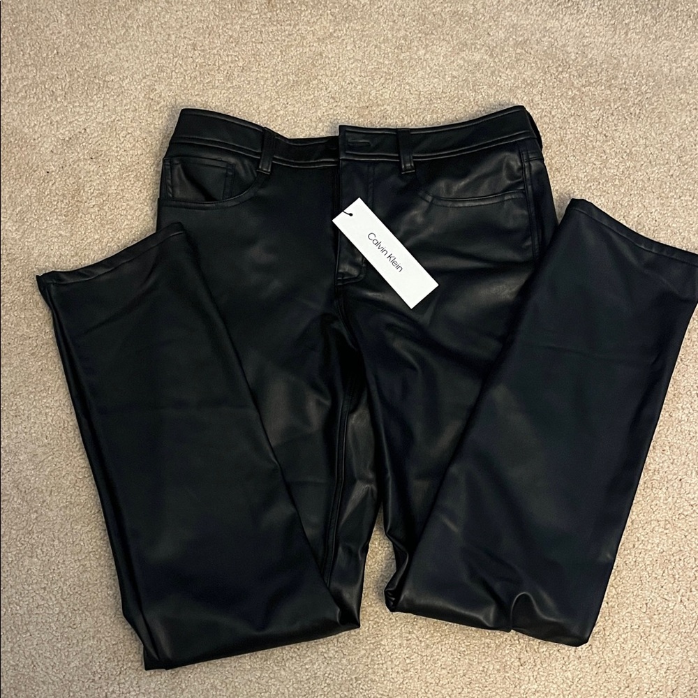Calvin Klein Women's Sleek Faux Black Leather Pants